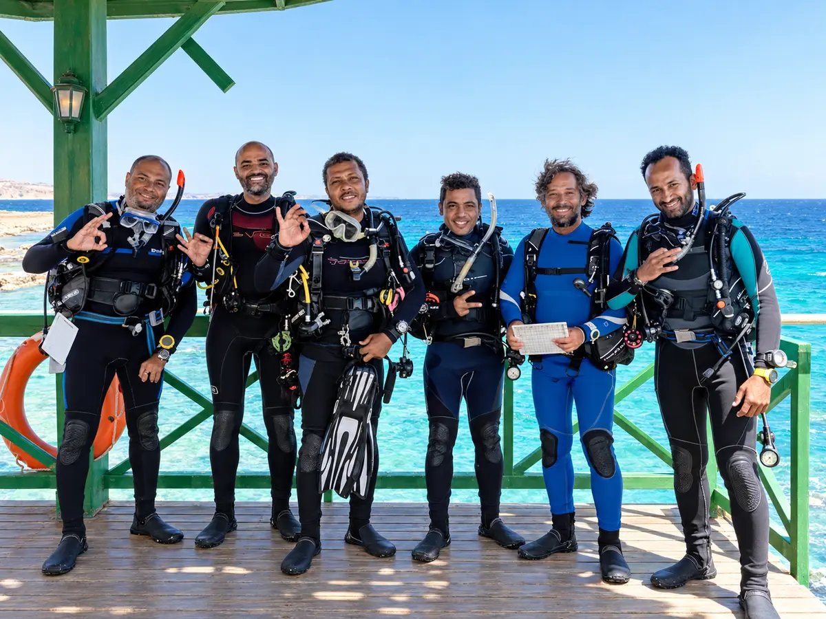 PADI MSDT Specialty Instructor course group on the boat deck
