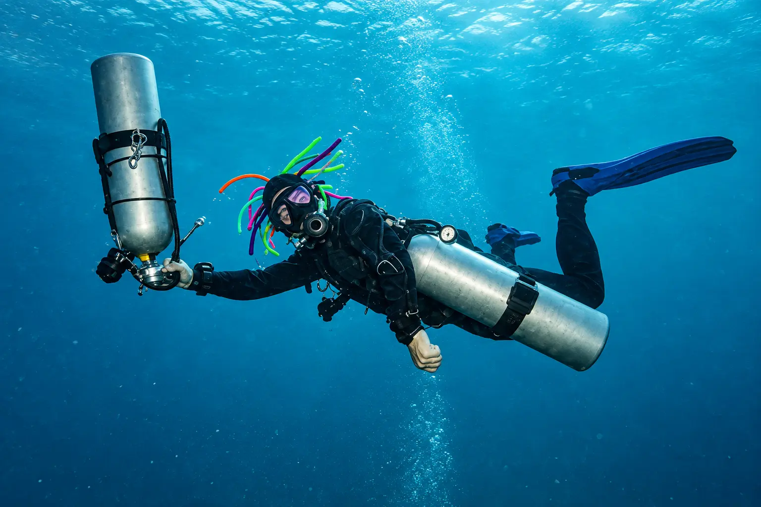 Cylinder drill on a PADI Sidemount Diver Course training dive in Hurghada