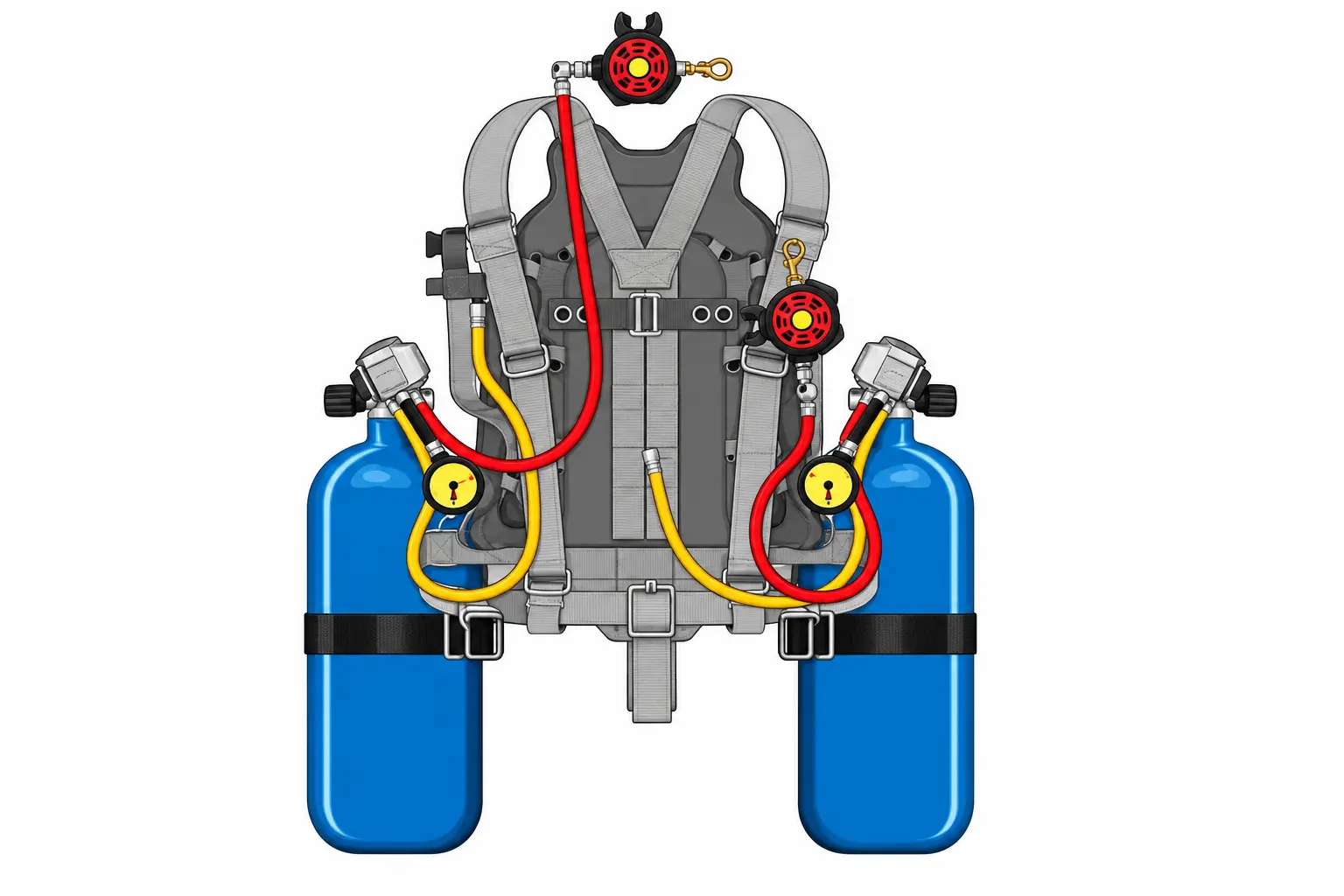 Complete twin cylinder harness system with regulators