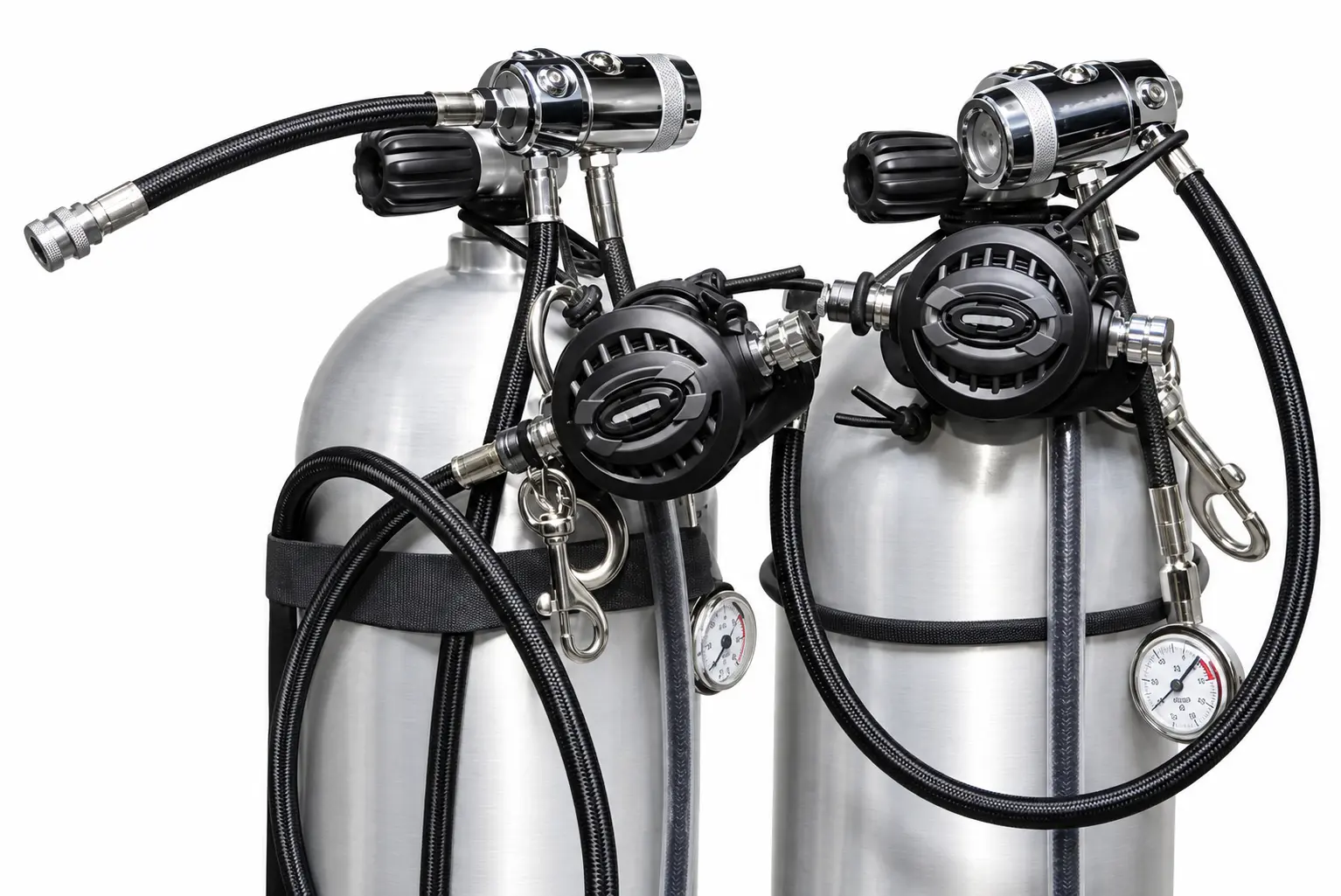 Two independent regulators set up on twin cylinders
