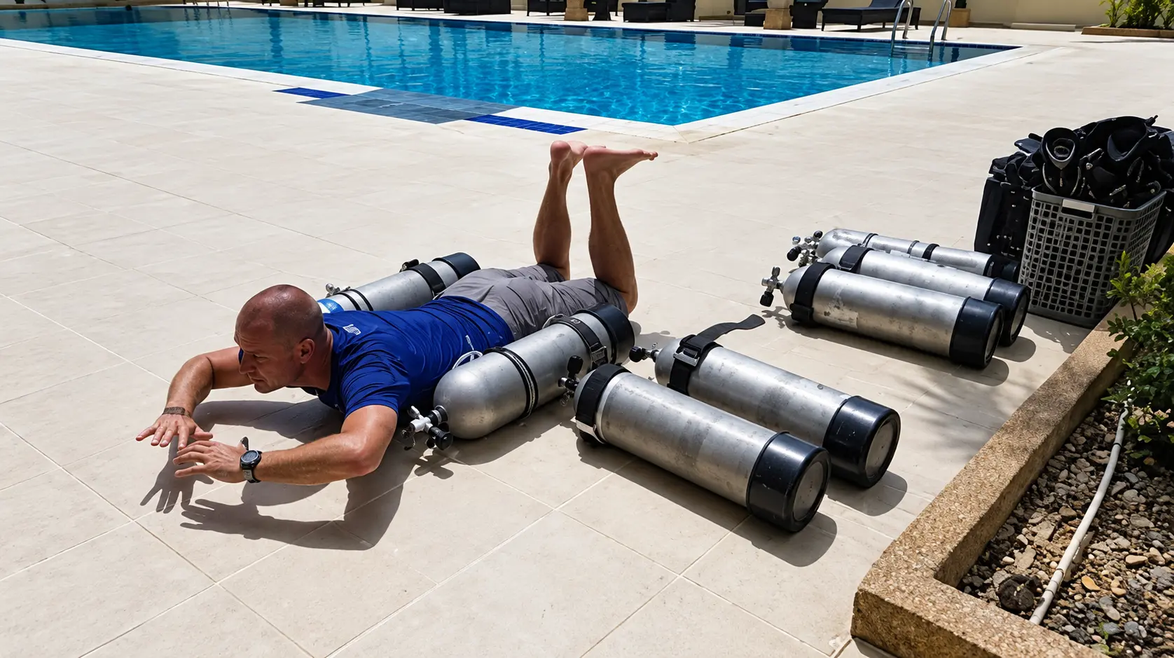PADI Sidemount Diver training session in shallow water