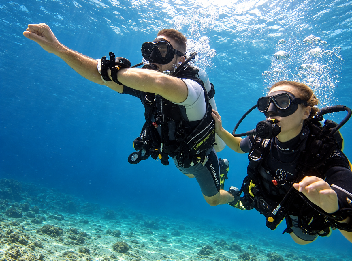 PADI Underwater Navigator Course Hurghada — buddy team checking a bearing