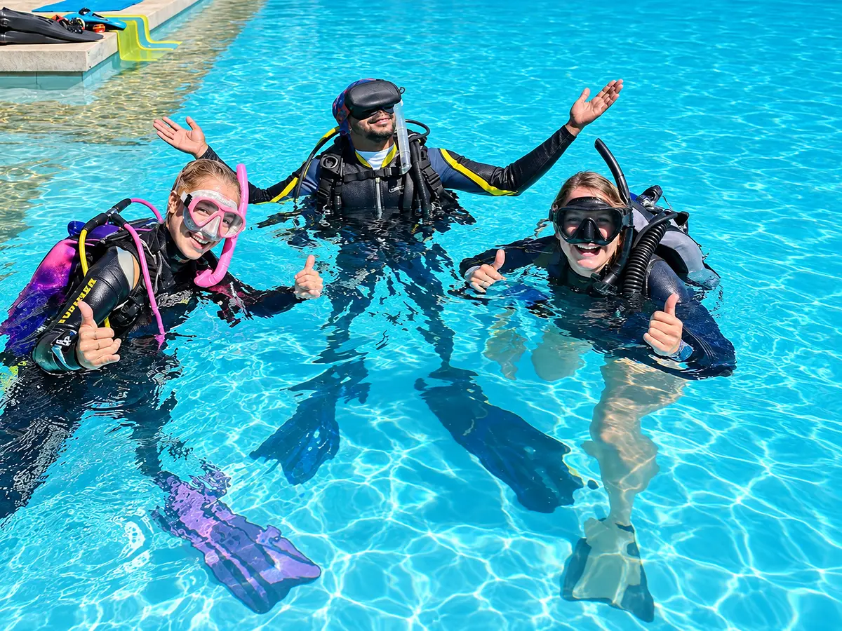 Confined water session on a PADI diving course